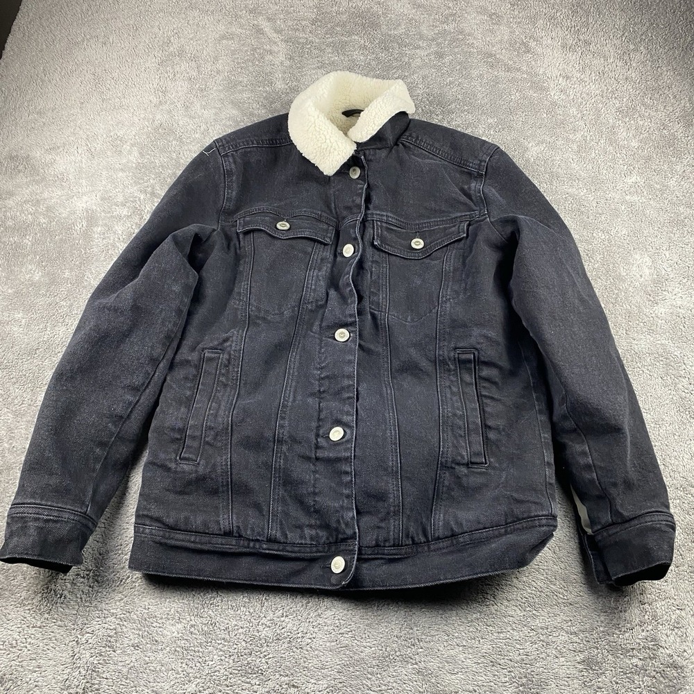Hollister Button Up Jacket Lined Sherpa Womens XS Black
